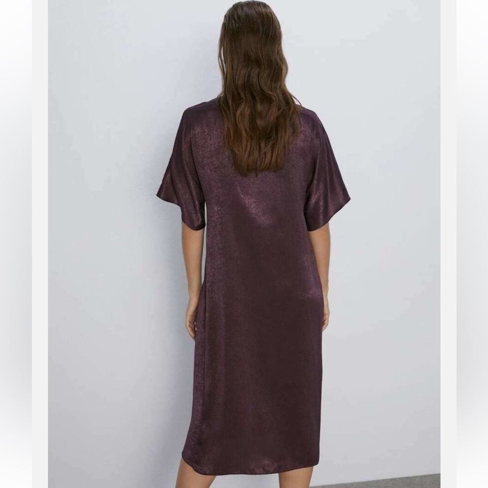 Zara Knotted Deep Plunged Plum Midi Woman’s XS - Picture 2 of 5